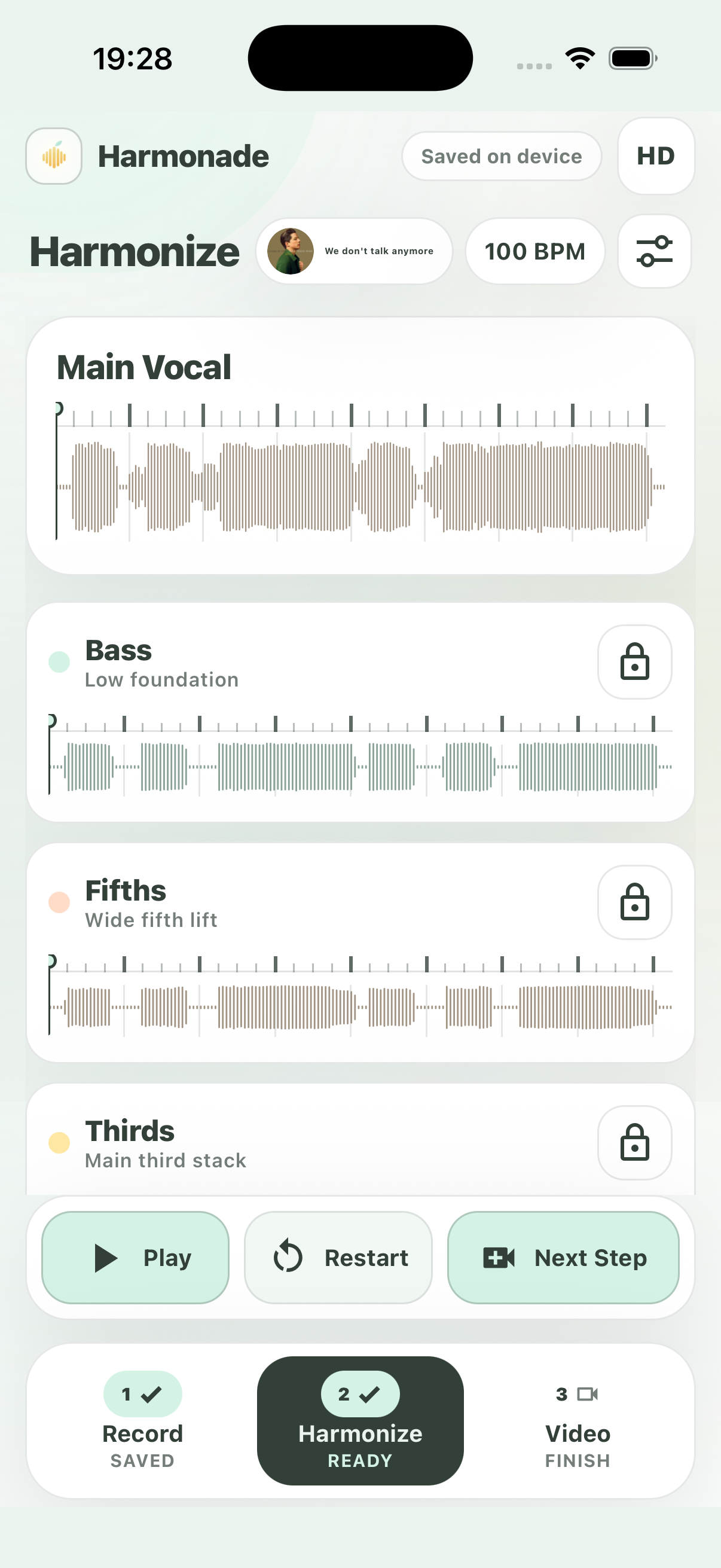 Harmonade iOS harmonize screen
